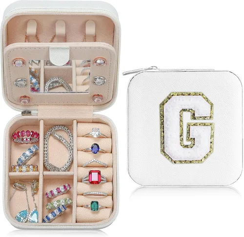 Parima Joyero pequeño para niñas, joyero con inicial de viaje para niñas Caja organizadora de joyas pequeña Joyero de viaje organizador de joyas