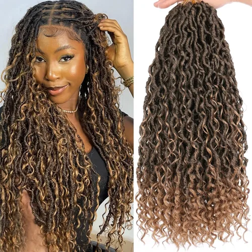 Miniatura 39 de COOKOO 14 pulgadas, 8 piezas de cabello de ganchillo Goddess Locs en total 112 hebras de pelo sintético negro natural de ganchillo de río hippie