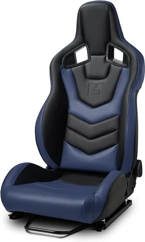 Asiento de carreras reclinable universal de cuero de PVC y fibra de vidrio negro+azul Serie EVO, derecho izquierdo