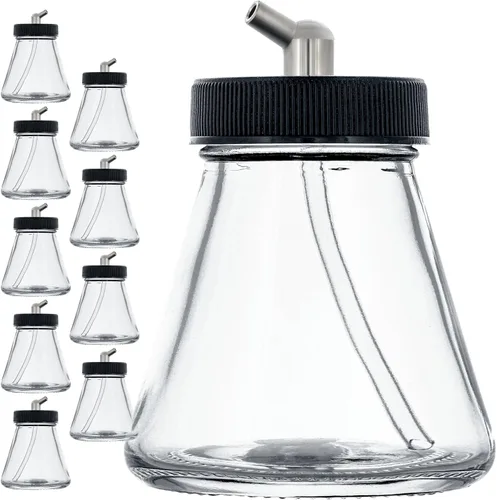 Miniatura 7 de Master Airbrush (Paquete de 10) TB-010 Botellas de vidrio vacías de 2.7 onzas (80cc) con ensamblaje de tapa adaptadora de ángulo descendente de 30°