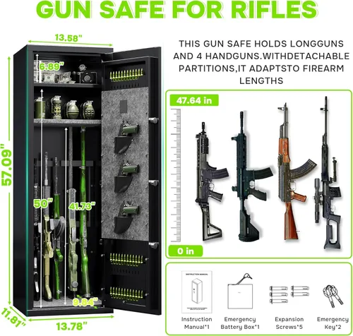 Miniatura 2 de [No requiere montaje] Caja fuerte para armas 10-12 para rifles y pistolas caseras, casillero de armas, huella dactilar biométrica y teclado digital