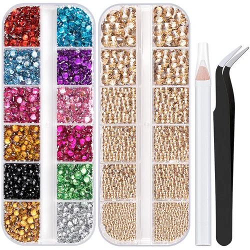 Miniatura 22 de Dos paquetes de diamantes de imitación de parte trasera plana, 4520 piezas, diamantes de imitación coloridos para uñas, multicolor + AB + gemas