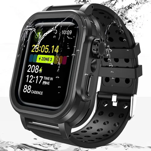 Miniatura 8 de Hensinple Funda impermeable IP68 y correa para Apple Watch Series 3 de 1.654 pulgadas con protector de pantalla, resistente a los golpes, duradera