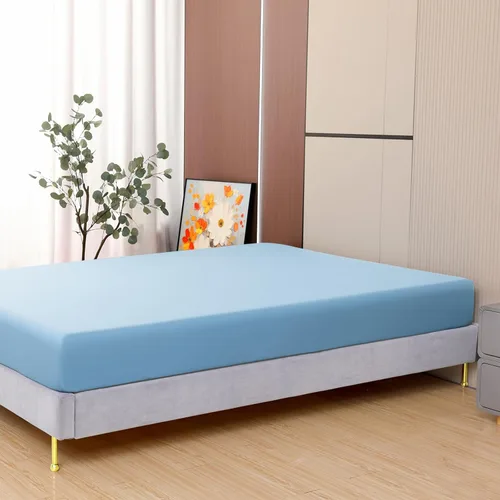 Toodou La sábana bajera ajustable de bolsillo profundo de tamaño individual color azul cielo con elástico en todo el contorno está hecha de tela de