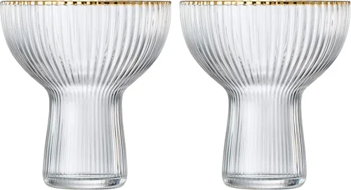 Miniatura 3 de Copas acanaladas de Margarita, Martini y Champagne con borde dorado – Juego de 2 – Copa de lujo soplada a mano – Fiesta grande, elegante diseño