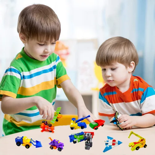 Miniatura 3 de Morphing Robot - Vehículos de juguete de construcción, mini vehículos de tracción para niños, juego de 16 figuras de acción, suministros de fiesta