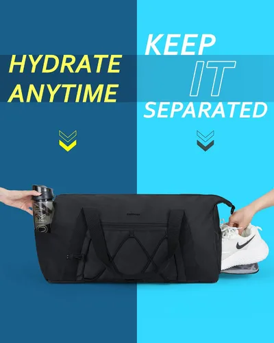 Miniatura 5 de BAGSMART Bolsa de gimnasio con compartimento para zapatos y bolsillo húmedo, bolsa de lona ligera para viajes deportivos, bolsa de transporte