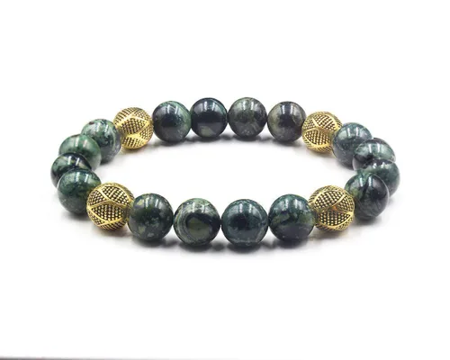 Miniatura 6 de Dark Green Jade and Gold Beads Bracelet, Jade Bracelet, Men's Jade Bracelet