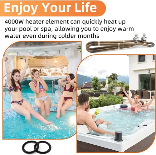 Miniatura 5 de Flo-Thru Elemento calentador de bañera de hidromasaje 4KW 240V con hardware de montaje de repuesto para elemento calefactor Balboa 58104, aplicable
