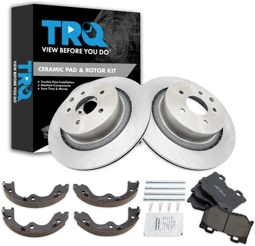 Miniatura 71 de TRQ Kit de pastillas de freno y rotor Posi trasero premium con zapatas de estacionamiento para camión GM SUV