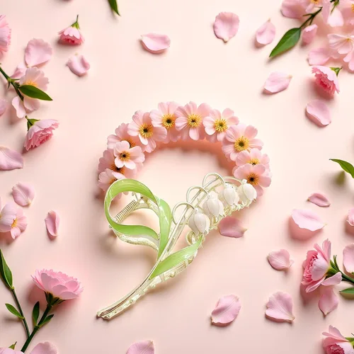 Miniatura 9 de Pink Lily of The Valley - Pinzas para el cabello, orquídeas grandes, antideslizantes, fuertes pinzas de metal, garras de pelo de acetato, bonitos