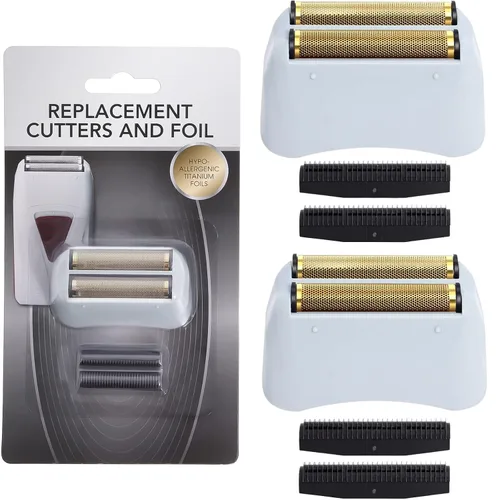 Paquete de 2 láminas de repuesto y cortadores compatibles con Andis 17150 (TS-1)/17155/17200 para afeitadora ProFoil y litio, color dorado