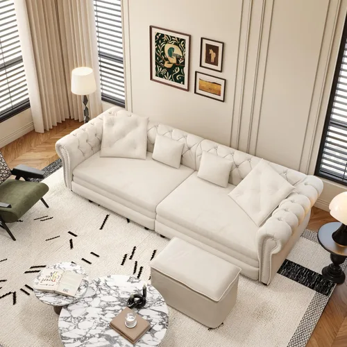 Miniatura 3 de Eafurn Sofá de dos plazas Chesterfield de gran tamaño 3 en 1, sofá cama convertible extraíble tamaño King con otomana movible y ribete de cabeza