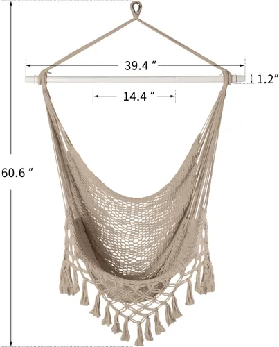 Miniatura 7 de Bathonly Silla hamaca de cuerda de algodón tejida a mano con barra separadora de metal, hamaca caribeña, silla colgante bohemia para dormitorio