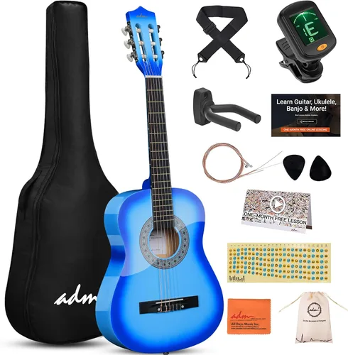 Miniatura 19 de ADM - Guitarra acústica para principiantes, 30 pulgadas, cuerdas de nailon, guitarra de madera para niños y estudiantes, lecciones en línea
