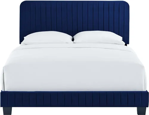 Miniatura 7 de Modway Celine Channel - Cama de terciopelo de alto rendimiento, tamaño Queen, color azul marino