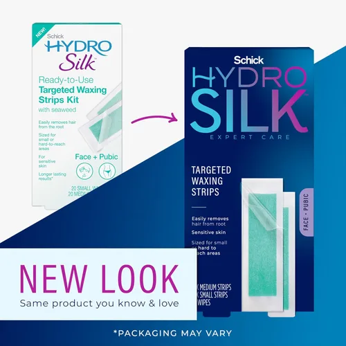 Miniatura 2 de Schick Hydro Silk - Tiras de cera específicas Tiras de cera suave para cuerpo + depilación púbica, tira de depilación de cejas y labios, kit