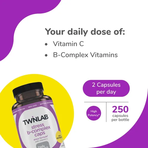 Miniatura 3 de Twinlab Stress B-Complex Caps - Suplemento de apoyo energético con cápsulas de vitamina B12 y B6-250