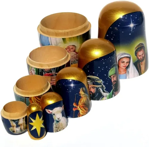 Miniatura 4 de Muñecas de madera coleccionables de larga duración hechas a mano, de madera, de 5 piezas, con escenas originales de Navidad en cada muñeca