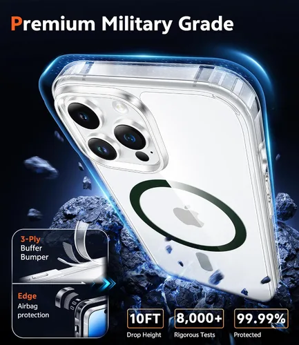 Miniatura 434 de FNTCASE Funda para iPhone 13 Pro-Max: Fundas magnéticas transparentes compatibles con Magsafe Slim anti amarillamiento protección contra caídas
