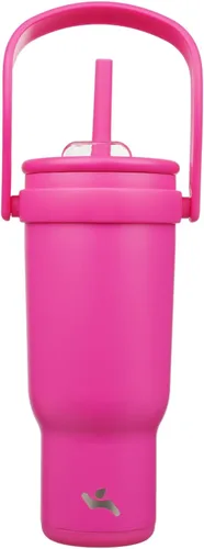 Miniatura 46 de Konokyo Vaso de 14 onzas con asa lateral, botella de agua aislada con popote y tapa 2 en 1, taza de acero inoxidable, taza de café de viaje
