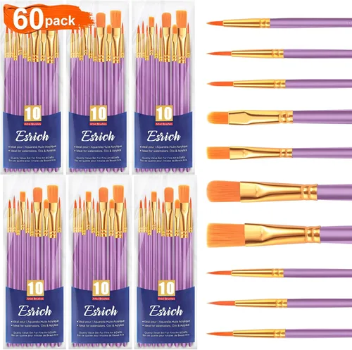 Miniatura 12 de ESRICH Juego de pinceles de pintura acrílica, 16 paquetes/160 unidades, cabezal de cepillo de nailon, adecuado para acrílico, óleo, acuarela, cuerpo