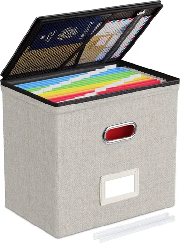 Oterri Cajas organizadoras de archivos con tapas, caja de archivos con bolsillos de malla, caja organizadora de documentos para carpetas de tamaño