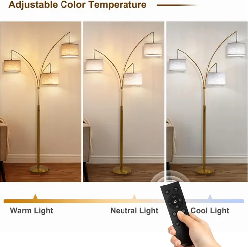 Miniatura 6 de Lámparas de pie doradas para sala de estar, lámpara de pie de arco súper brillante con control remoto, 3 lámparas de pie altas con regulación Sombra