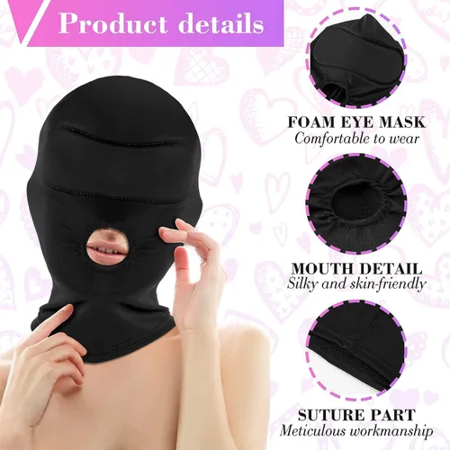 Miniatura 2 de IYWISH 2 unidades de cubierta completa Zentai Hood Halloween máscara facial elástica negro transpirable boca abierta máscaras Cosplay Halloween