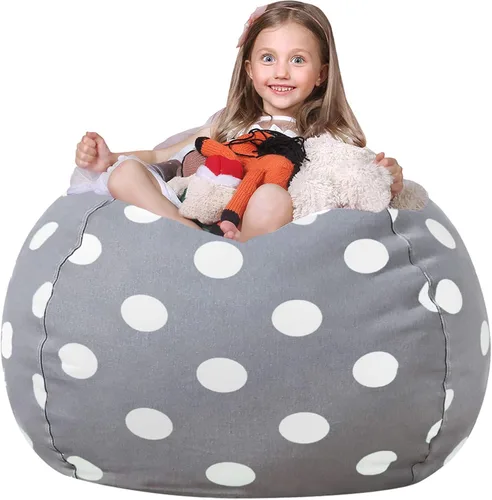 Miniatura 20 de WEKAPO Puf de almacenamiento de animales de peluche para niños, puf con cremallera rellenable para organizar juguetes de peluche, lona de algodón