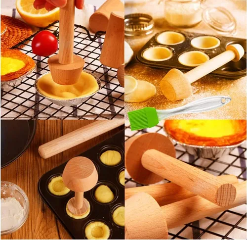 Miniatura 4 de Juego de tartas de madera de doble cara para pastelería, tartas de huevo, herramientas de pastelería para hacer tarta de huevo, tartas de queso