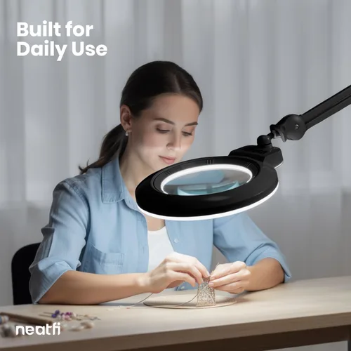 Miniatura 8 de Neatfi XL lupa LED bifocal, lente acrílica de 7 pulgadas, aumento 5D/20D, manos libres, luz regulable, 84 SMD LED, brazo ajustable