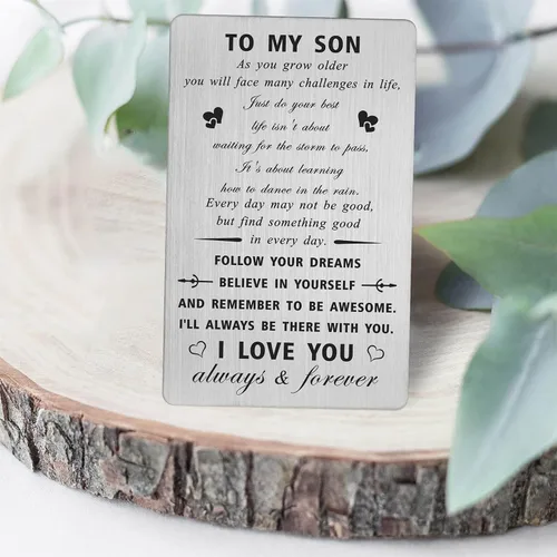 Miniatura 3 de CPLJW Tarjeta del Día del Padre, regalos para hijo de mamá papá - Just Do Your Best - To My Son Birthday Grabado Billetera Tarjeta Ideas de regalos