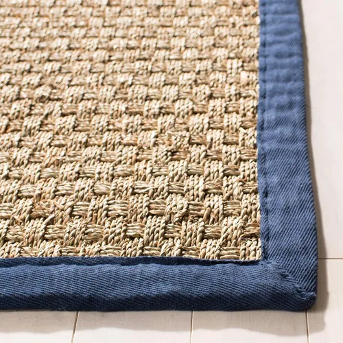 Miniatura 5 de SAFAVIEH Natural Fiber Collection NF114E - Alfombra de pasillo, 2 pies 6 pulgadas x 12 pies, natural y azul, hierba marina, patrón de tejido