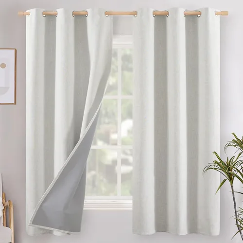 Miniatura 34 de YoungsTex - Cortinas opacas de lino para dormitorio, oscurecimiento de la habitación, cortinas con textura de lino, paneles con aislamiento térmico