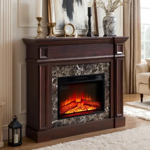 Chimenea eléctrica de 46 pulgadas con repisa, estufa de leña portátil independiente con control remoto, inserto de chimenea de 23 pulgadas, 1400 W