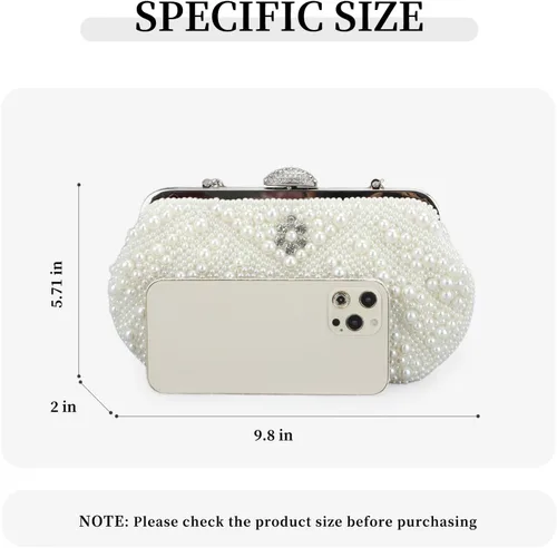 Miniatura 2 de Fecialy Bolsos de mano con perlas para mujer, bolsos de noche con cuentas de cristal y cadena de perlas