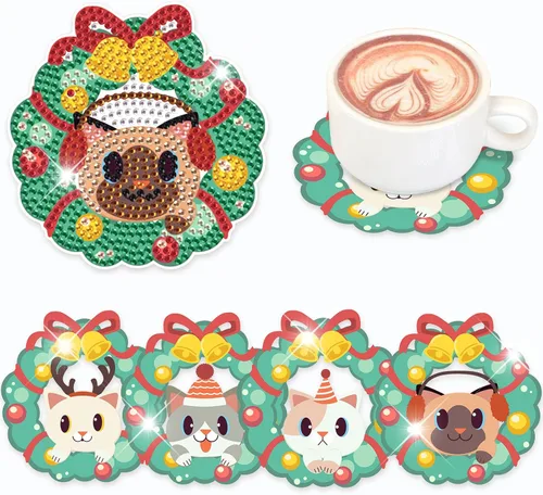 Miniatura 12 de Kit de 8 posavasos de pintura de diamante con soporte, posavasos de gnomo 5D de diamante, manualidades de arte de diamante, posavasos de diamante 8