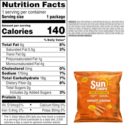 Miniatura 3 de SunChips Harvest Cheddar - Snacks multicereales con sabor a Harvest Cheddar, 1 onza (paquete de 104)