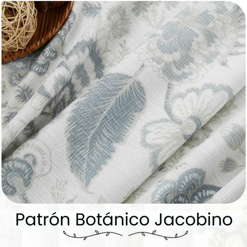 Miniatura 8 de Kayne Studio Paneles de cortina 100% opaca azul gris con estampado de hojas botánicas, cortinas florales de estilo granja para sala de estar y Azul