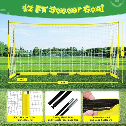 Miniatura 2 de Portería de fútbol plegable, 12×6 pies / 16×7 pies. Portería de fútbol portátil para el patio trasero, con configuración rápida, incluye 1 bolsa