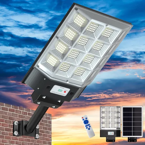 Farolas solares impermeables para exteriores, luz de inundación solar de 8000 W con sensor de movimiento, luz de estacionamiento comercial del