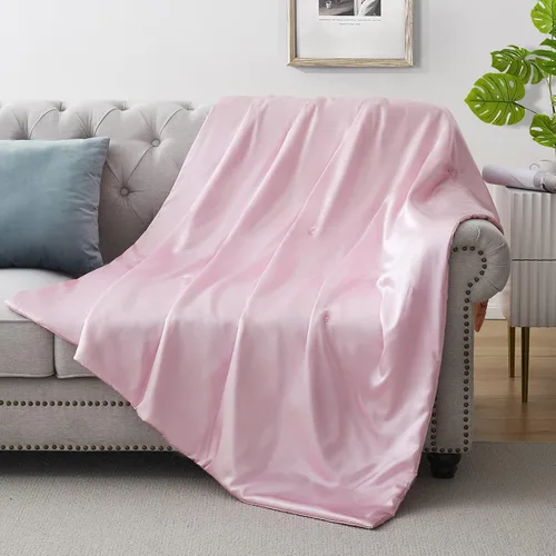 Miniatura 12 de Manta de seda – Manta de satén plegable de enfriamiento beige para sofá, cama, campamento, al aire libre, viajes, coche – Manta súper suave y ligera