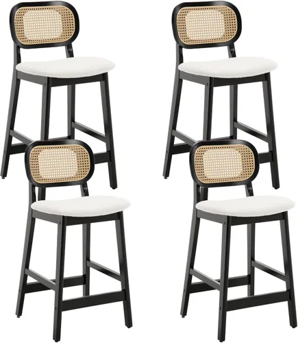 Miniatura 16 de ROCITY - Juego de 2 taburetes de ratán negro, taburetes de bar de madera de granja, taburetes de bar tapizados, sillas de isla de cocina