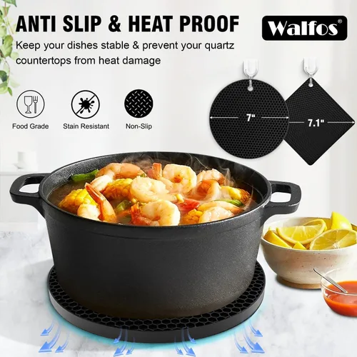 Miniatura 7 de Walfos Salvamanteles de Silicona XXL de 16" y grande de 12" y redondo y cuadrado de 7", salvamanteles para ollas y sartenes calientes, soportes