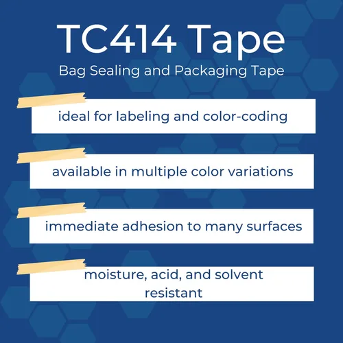 Miniatura 3 de TapeCase TC414 0.375" X 72YD Azul Claro - UPVC, Cinta de sellado de bolsas azul claro, 3/8" de ancho, 72 yardas de longitud, azul claro (1 rollo)