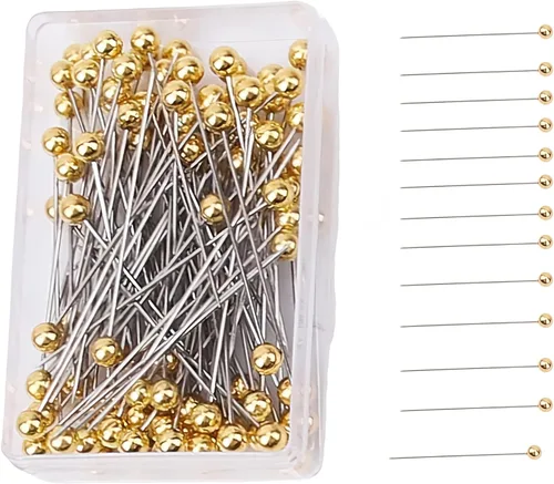 100 alfileres dorados con cabezas perladas, modista multiusos y alfileres de costura para tela, acolchado, lentejuelas y decoración de joyas;