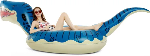 Miniatura 4 de Jasonwell Flotador inflable de dinosaurio para piscina, para niños, niñas, adultos, 124 pulgadas, tiranosaurio gigante Rex, flotador, verano, playa
