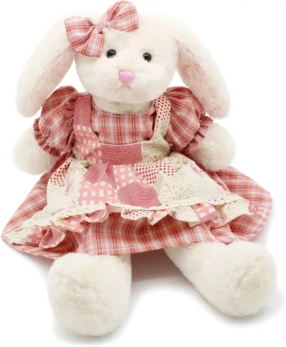 Miniatura 9 de Oitscute Pequeño y suave conejo de peluche de 15 pulgadas, juguete para bebés y niñas (conejo rosa con vestido vintage rosa)