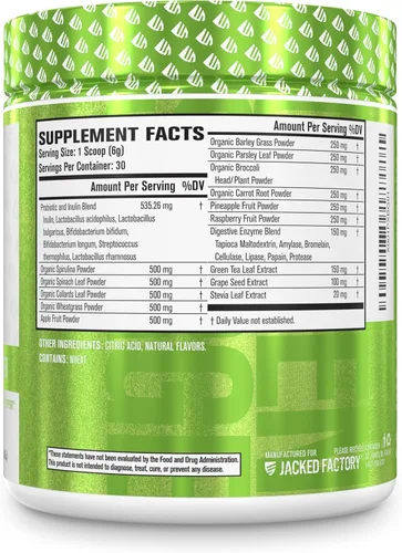 Miniatura 8 de Jacked Factory Green Surge Green Superfood Powder - Bebida verde apta para dieta cetogénica con espirulina, hierba de trigo y cebada, verduras